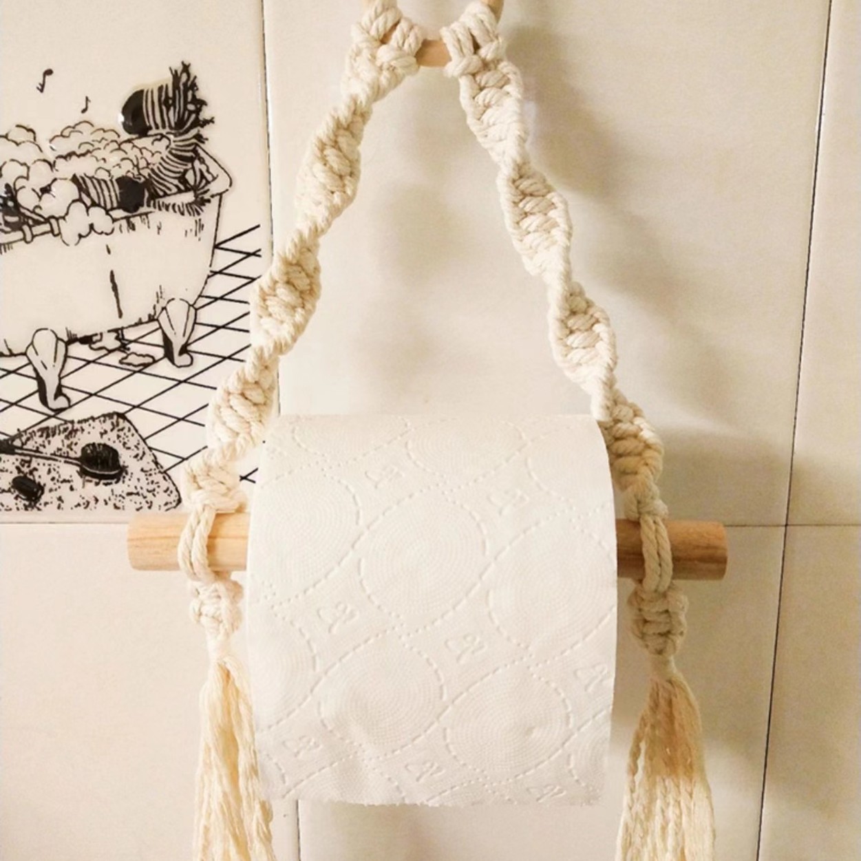 Wood-Accent Bohemian Handwoven Macramé Wall Hanging · 8513 2